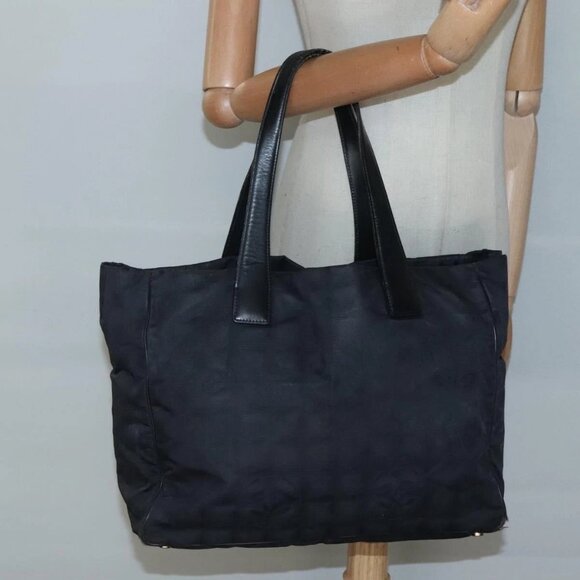 CHANEL New Travel line Tote Bag Nylon Gold Black CC Auth - Picture 1 of 16